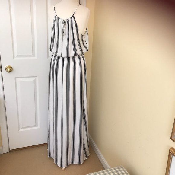 NWOT Loft Black & White Stripe Medium Tall Maxi Dress - Picture 8 of 11